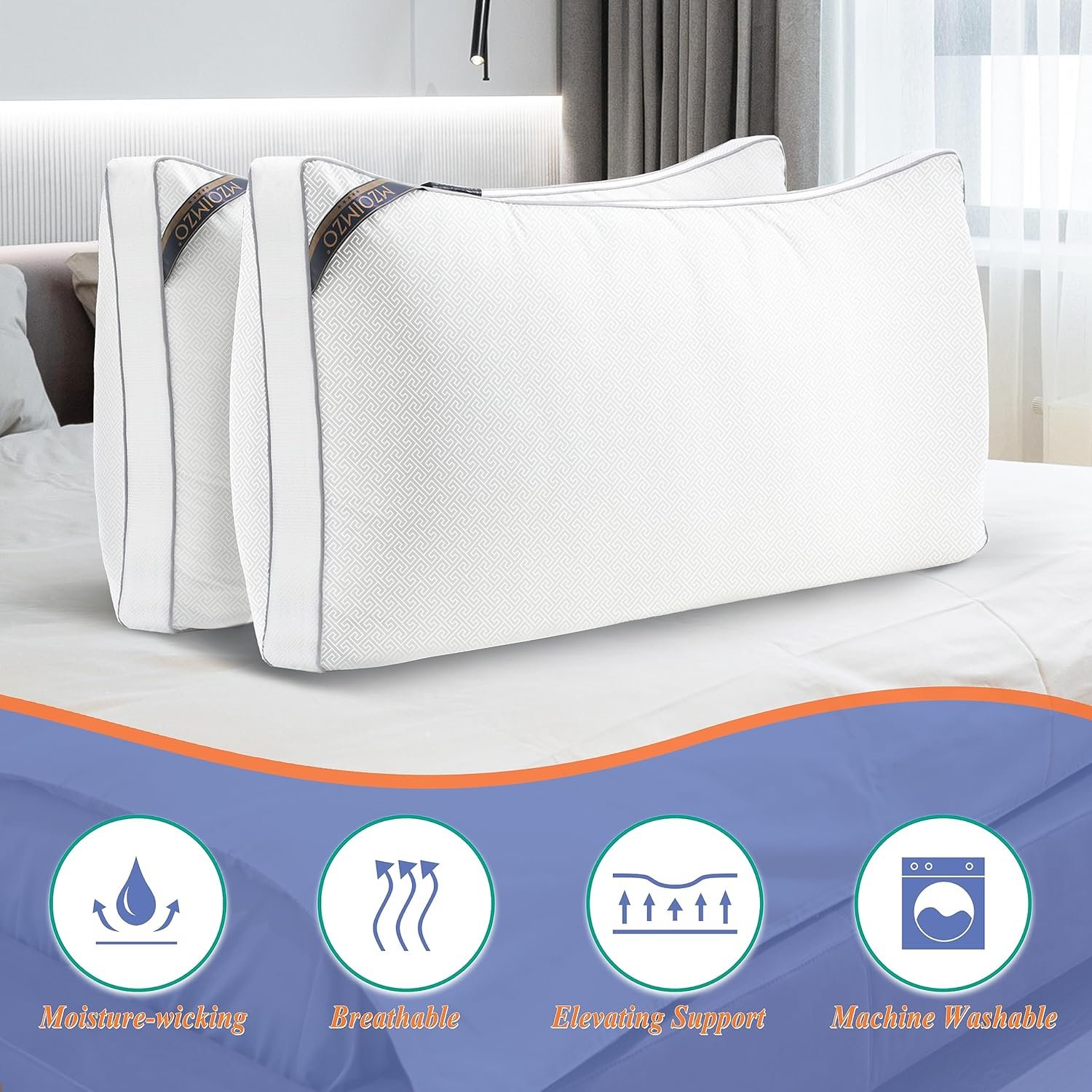 MZOIMZO Bed Pillows for Sleeping- King Size, Set of 2, Cooling Hotel Quality with Premium Soft Down Alternative Fill for Back, Stomach or Side Sleepers