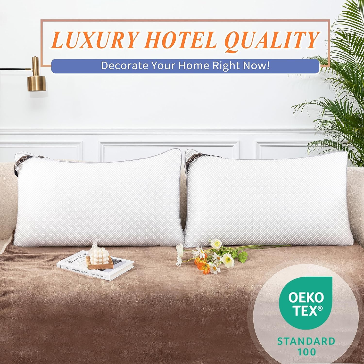 MZOIMZO Bed Pillows for Sleeping- Standard Size, Set of 2, Cooling Hotel Quality with Premium Soft Down Alternative Fill for Back, Stomach or Side Sleepers, 43x66CM