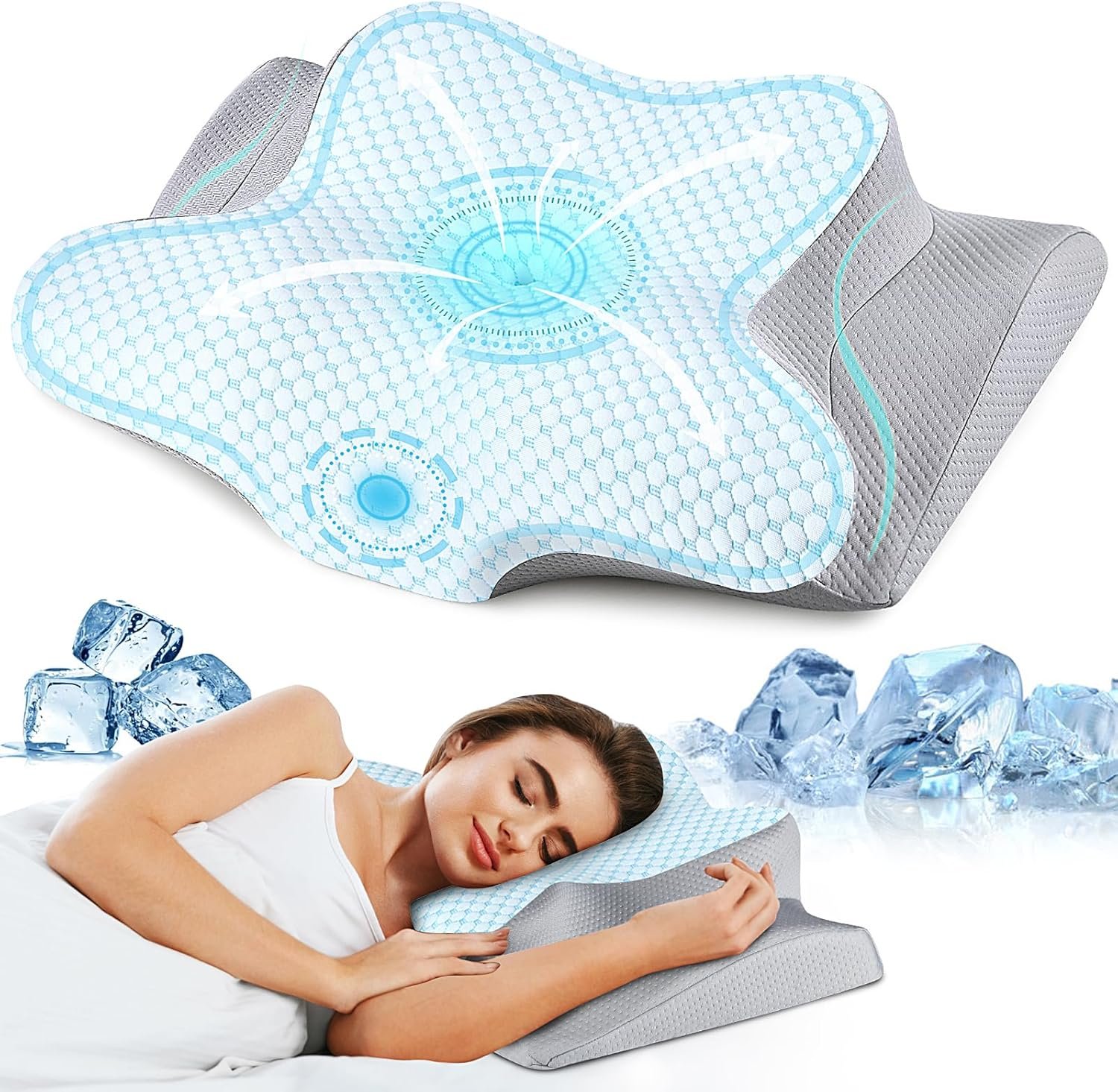 Neck Pillow Cervical Memory Foam Pillows for Pain Relief Sleeping, Contour Pillow for Shoulder Pain, Ergonomic Orthopedic Bed Pillow for Side, Back  Stomach Sleepers with Breathable Pillowcase