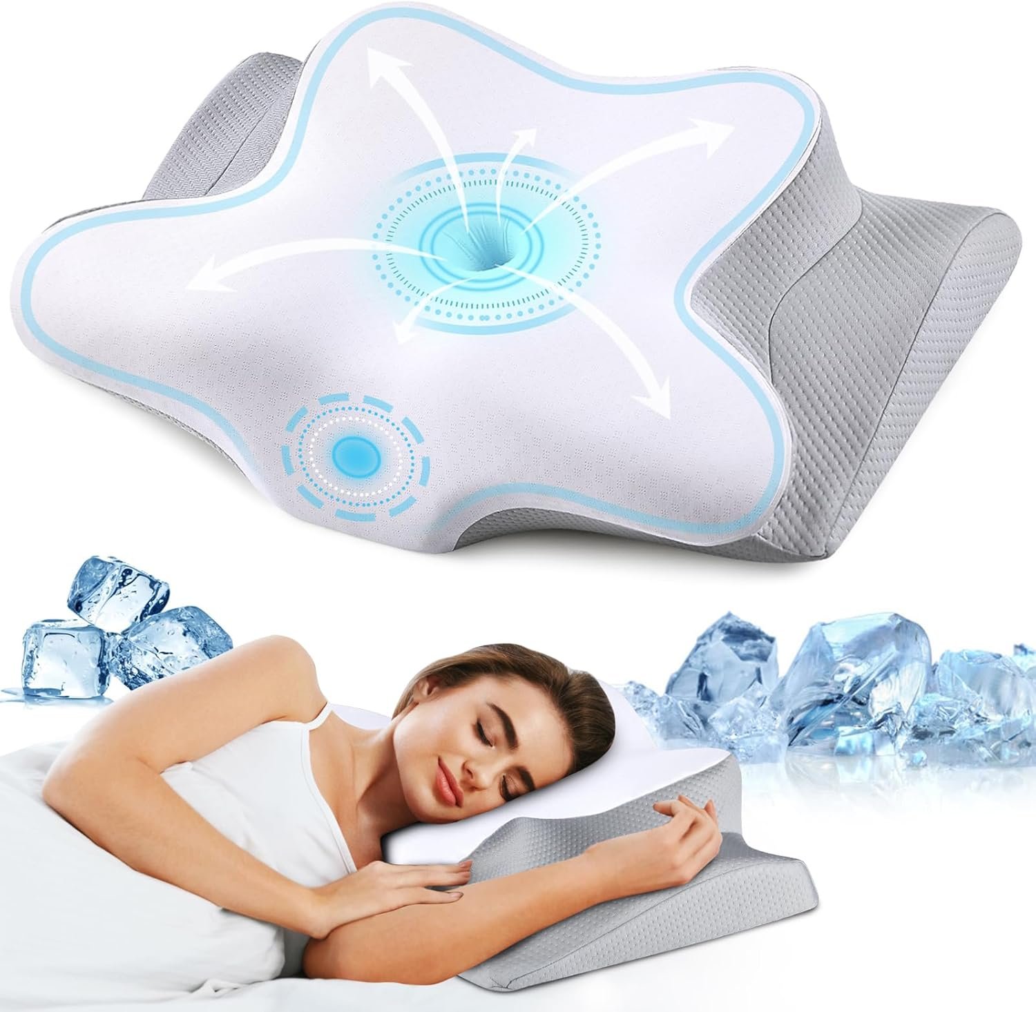 Neck Pillow Cervical Memory Foam Pillows for Pain Relief Sleeping, Contour Pillow for Shoulder Pain, Ergonomic Orthopedic Bed Pillow for Side, Back  Stomach Sleepers with Breathable Pillowcase