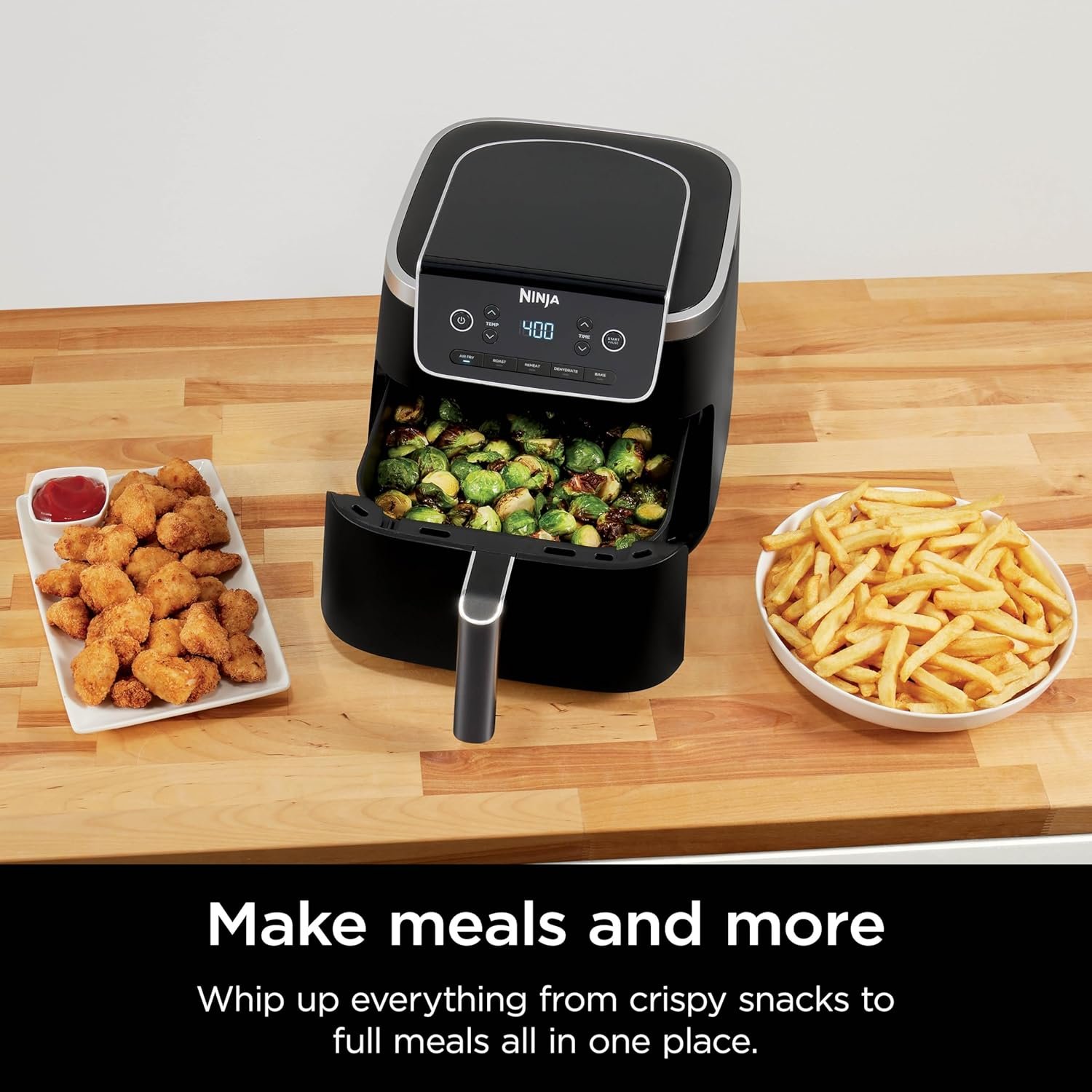 Ninja Air Fryer Pro 4-in-1 with 5 QT Capacity, Air Fry, Roast, Reheat, Dehydrate, Air Crisp Technology with 400F for hot, 120 Volts, Nonstick Basket  Crisper Plate, Grey, AF141