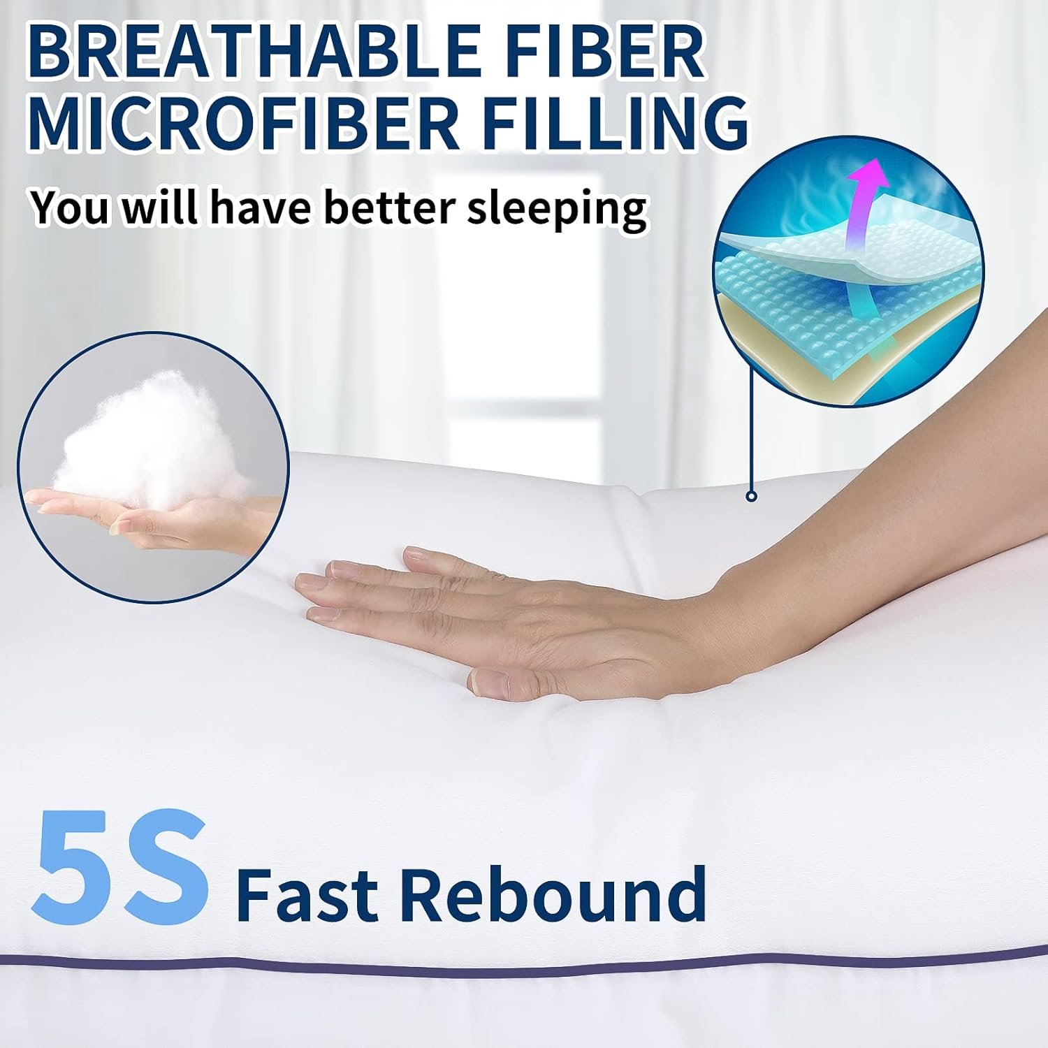 Opposy Bed Pillows for Sleeping Queen Size Set of 2- Cooling Pillows, Luxury Hotel Quality (Queen，White Pack of 2