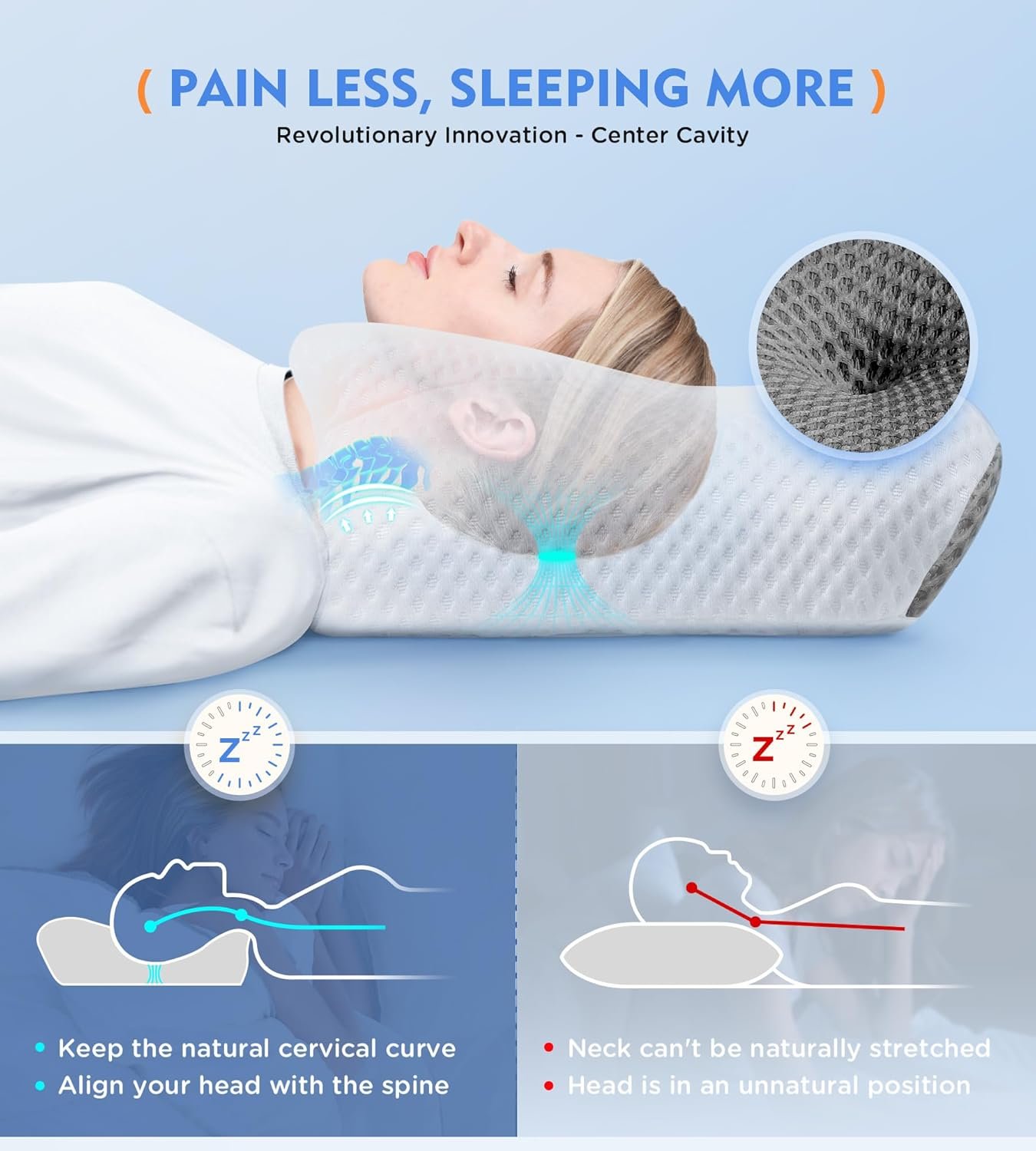 Osteo Cervical Pillow for Neck Pain Relief, Hollow Design Odorless Memory Foam Pillows with Cooling Case, Adjustable Orthopedic Bed Pillow for Sleeping, Support for Side Back Sleepers Osteo Cervical Pillow for Neck Pain Relief, Hollow Design Odorless Memory Foam Pillows with Cooling Case, Adjustable Orthopedic Bed Pillow for Sleeping, Support for Side Back Sleepers
