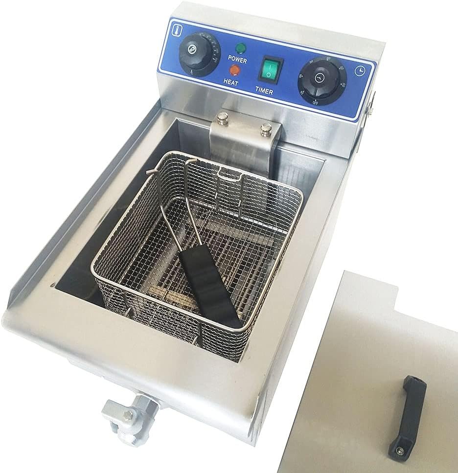 PreAsion 110v 10L Electric Commercial Deep Fryer with Oil Nozzle and Countertop Tank Basket for Restaurant Kitchen