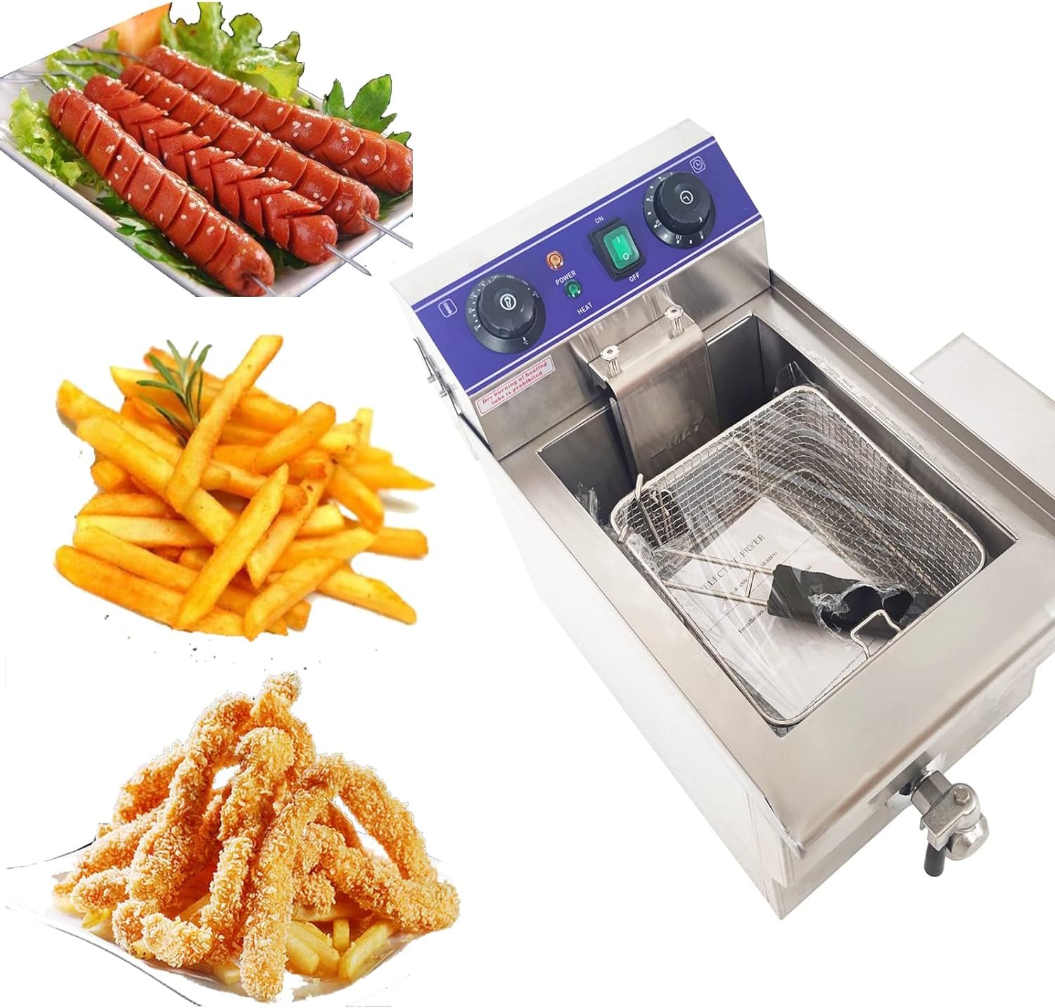 PreAsion 110v 10L Electric Commercial Deep Fryer with Oil Nozzle and Countertop Tank Basket for Restaurant Kitchen