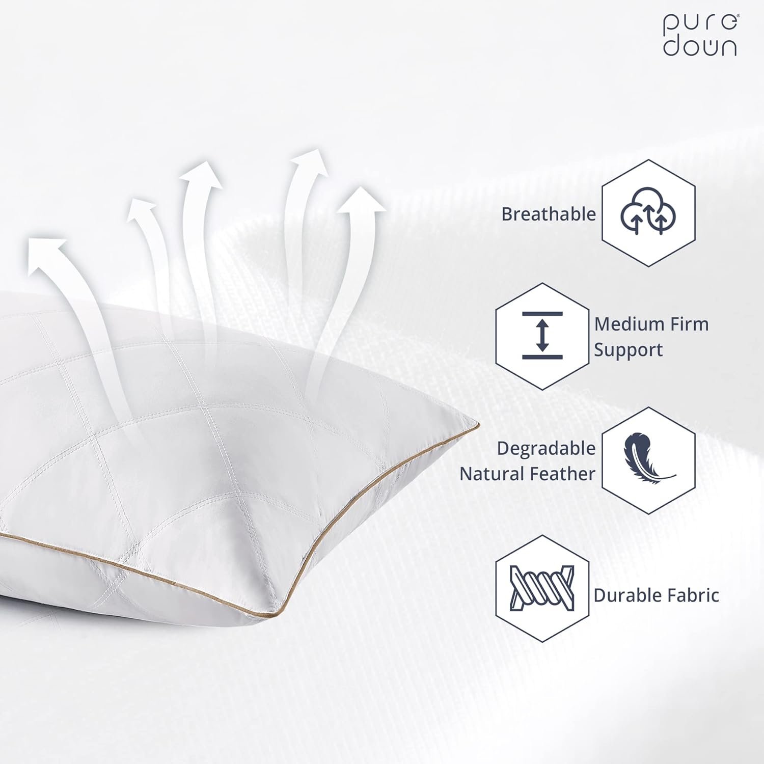 puredown® Goose Feathers and Down Pillow for Sleeping Gusseted Bed Hotel Collection Pillows, Standard, Set of 2