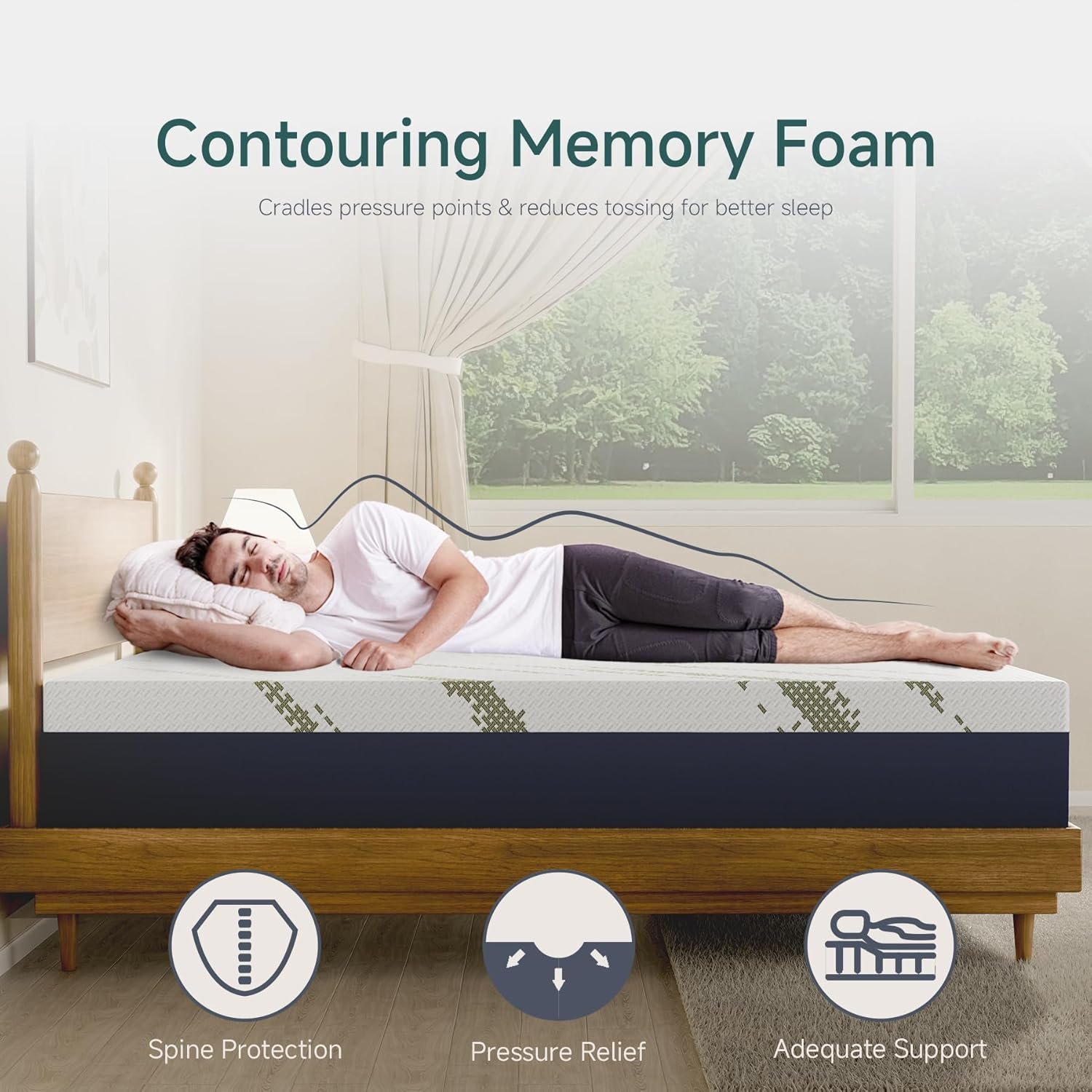 Queen Mattress, 10 Inch Cooling Gel Memory Foam Mattress for Comfortable Sleep and Pressure Relief, Queen Size in a Box, Fiberglass Free, Medium Firm Support, CertiPUR-US Certified
