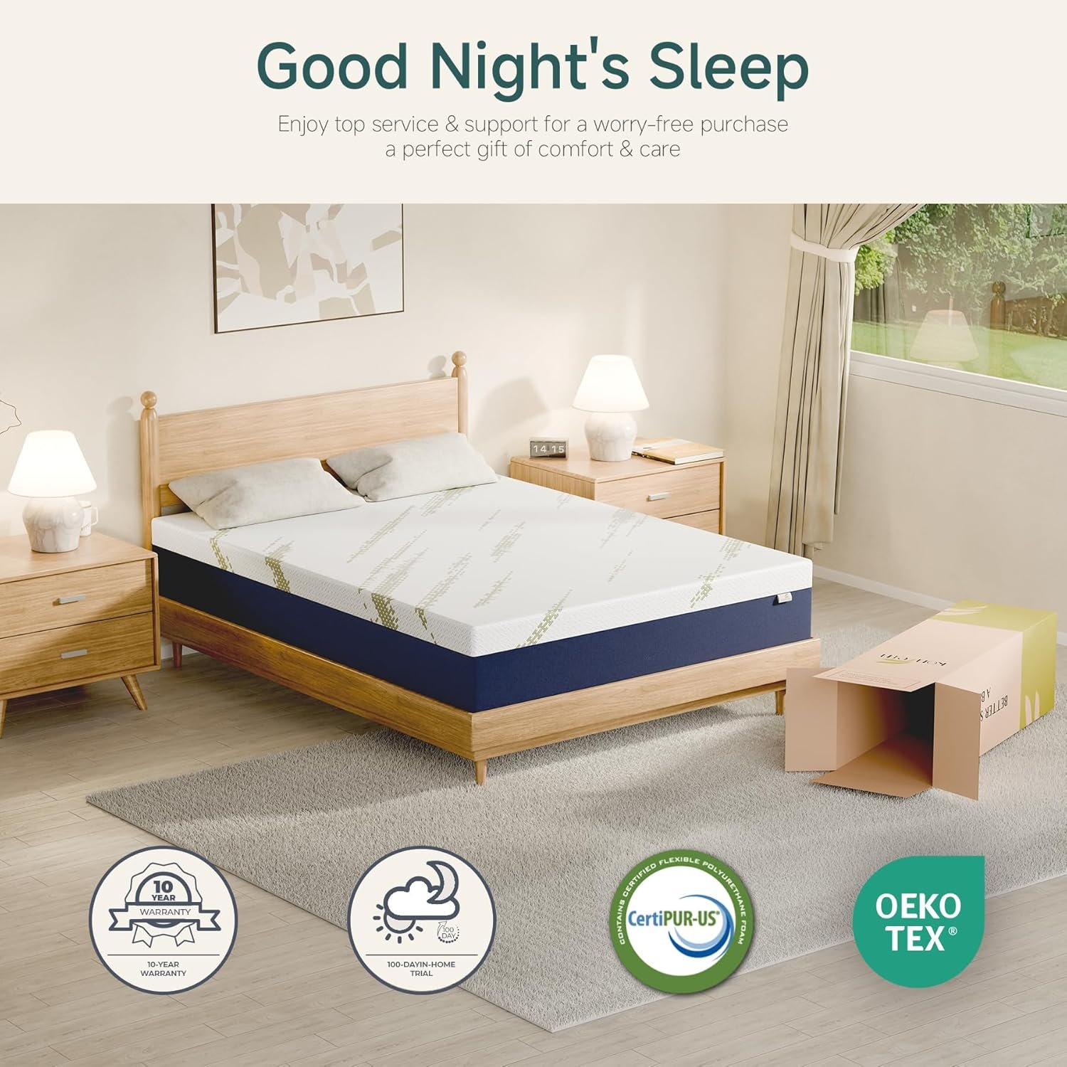 Queen Mattress, 10 Inch Cooling Gel Memory Foam Mattress for Comfortable Sleep and Pressure Relief, Queen Size in a Box, Fiberglass Free, Medium Firm Support, CertiPUR-US Certified