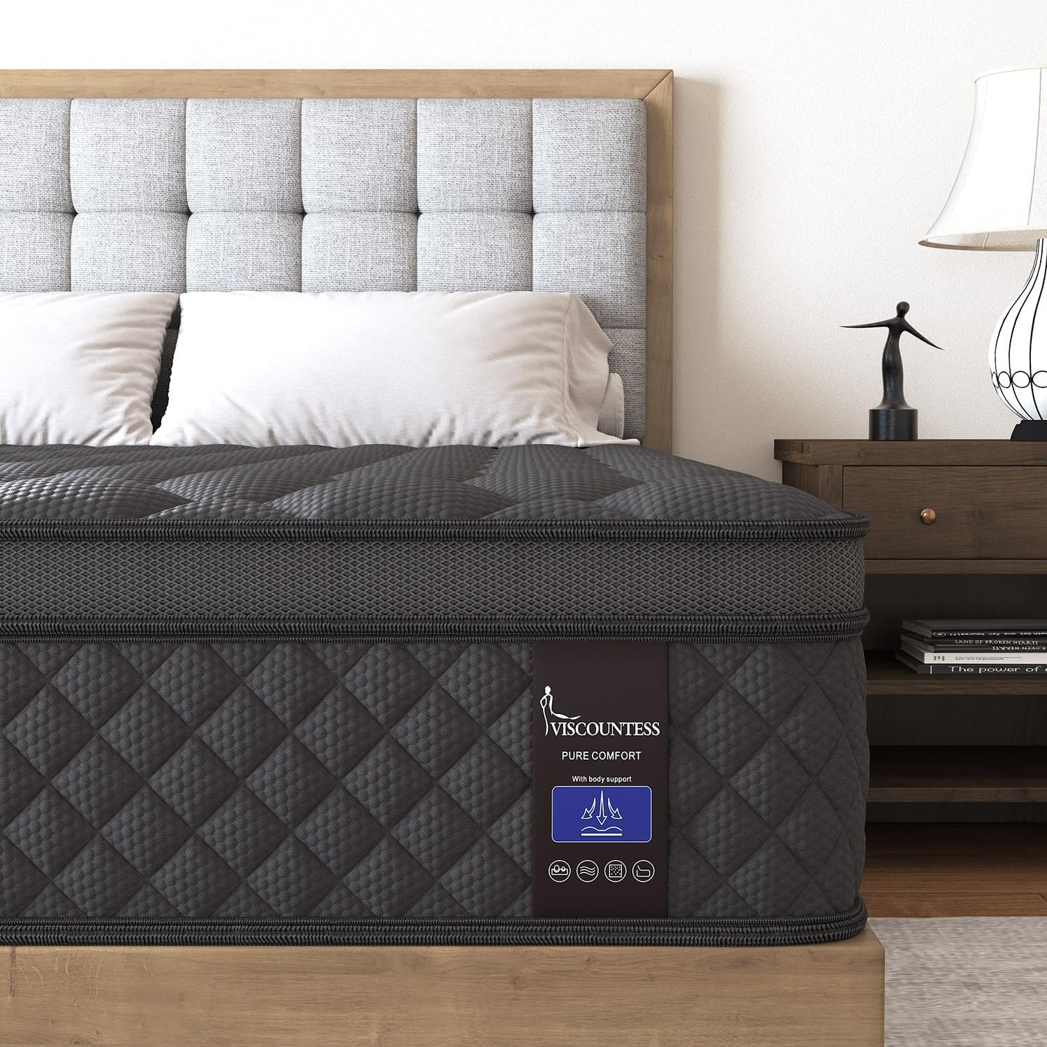 Queen Mattress, 14 Inch Hybrid Mattresses Euro Top Medium Firm for Back  Lumbar Support, 100 Night Trial, Individual Pocket Spring Bed for Motion Isolation  Pressure Relief