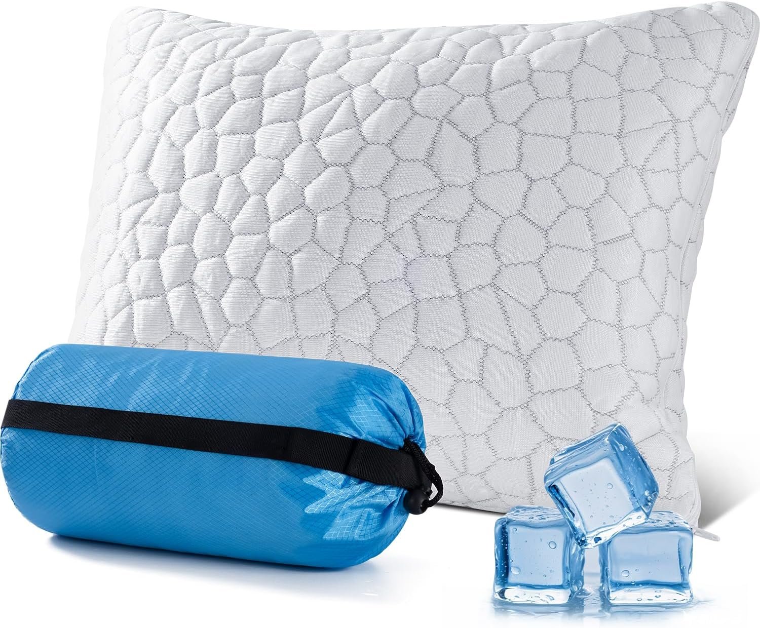 QUTOOL Cooling Bed Pillows for Sleeping Shredded Memory Foam Pillows Adjustable Gel Pillows for Side Stomach Back Sleepers Washable Removable Cover Standard Size Pack of 1