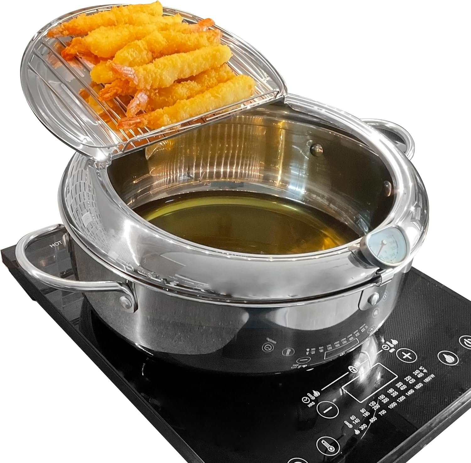 Saltlas Deep Fryer Pot (°F), 11/4.4Qt (4.2 L) Extra Large Tempura Frying Pot with Lid, 304 Stainless Steel Fry Pot with Fahrenheit Temperature Control and Oil Drip Drain Rack: Home  Kitchen