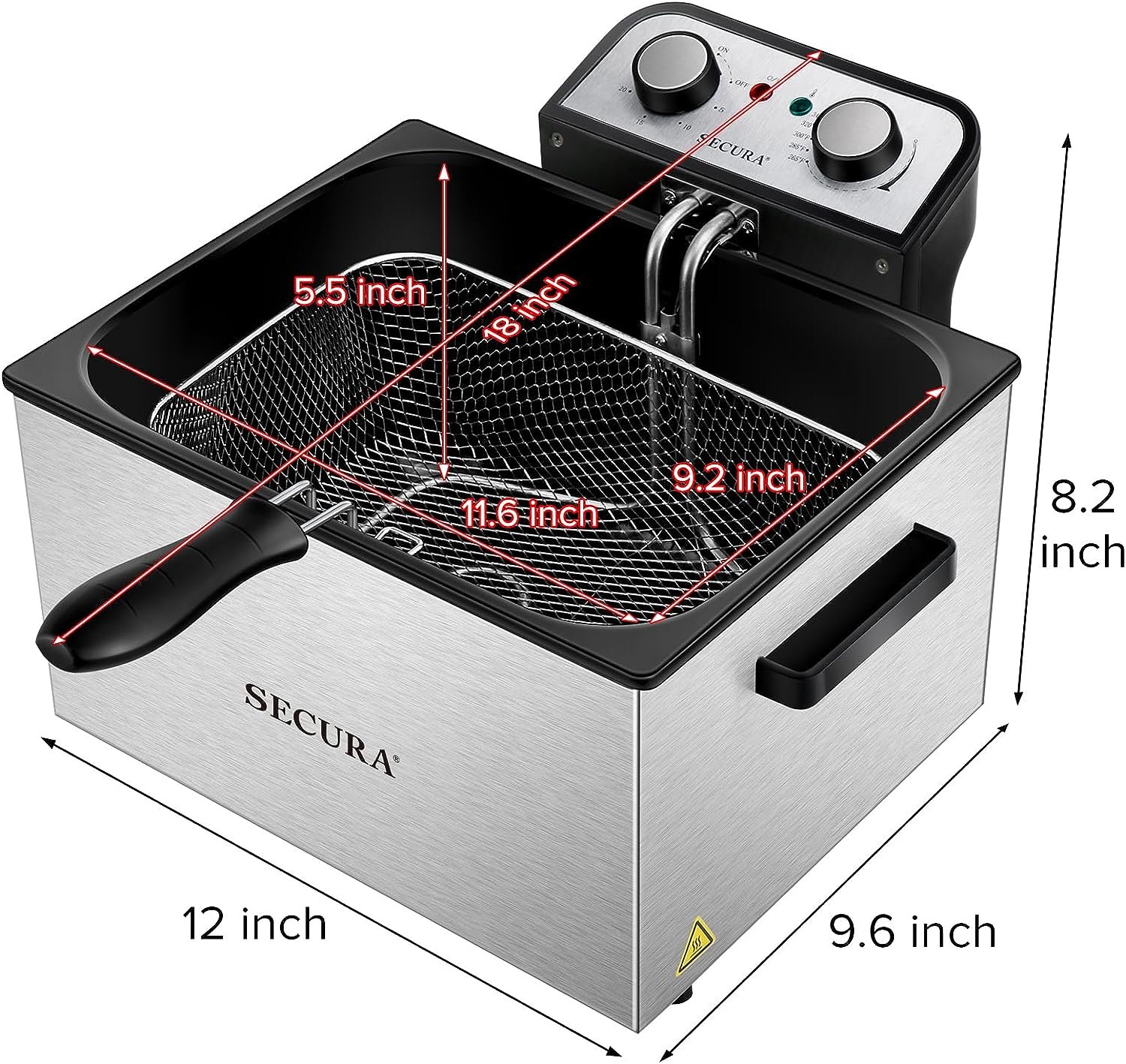 Secura Electric Deep Fryer 1800W-Watt Large 4.0L/4.2Qt Professional Grade Stainless Steel with Triple Basket and Timer,Gray