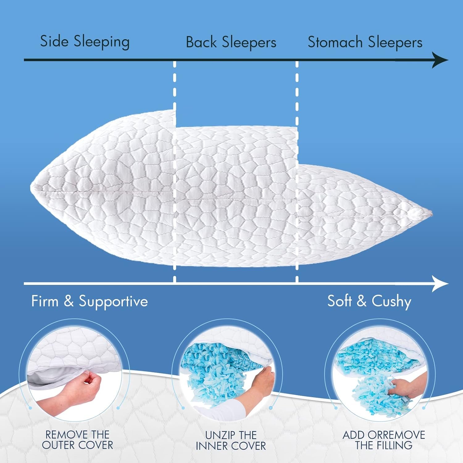 SUPA MODERN Cooling Bed Pillows for Sleeping 2 Pack Shredded Memory Foam Pillows Adjustable Cool Pillow for Side Back Stomach Sleepers Luxury Gel Pillows Queen Size Set of 2 Washable Removable Cover
