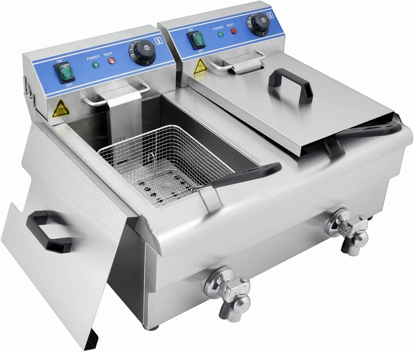 TAIMIKO Commercial Deep Fryer, Stainless Steel Countertop Doule Tank Electric Deep Fryer with Handle,Basket,Lid,Drain (1500W×2, 6L×2)