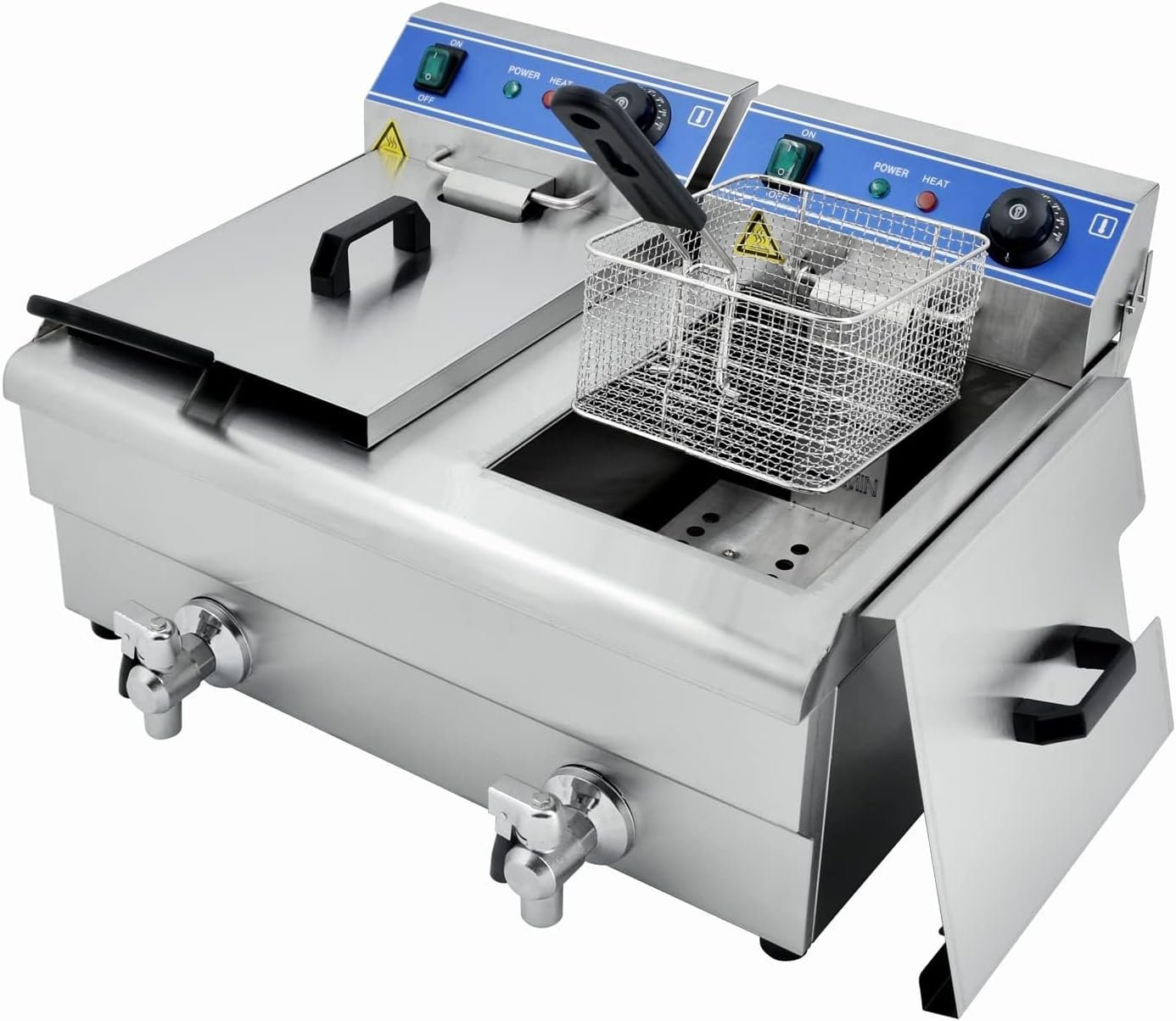 TAIMIKO Commercial Deep Fryer, Stainless Steel Countertop Doule Tank Electric Deep Fryer with Handle,Basket,Lid,Drain (1500W×2, 6L×2)