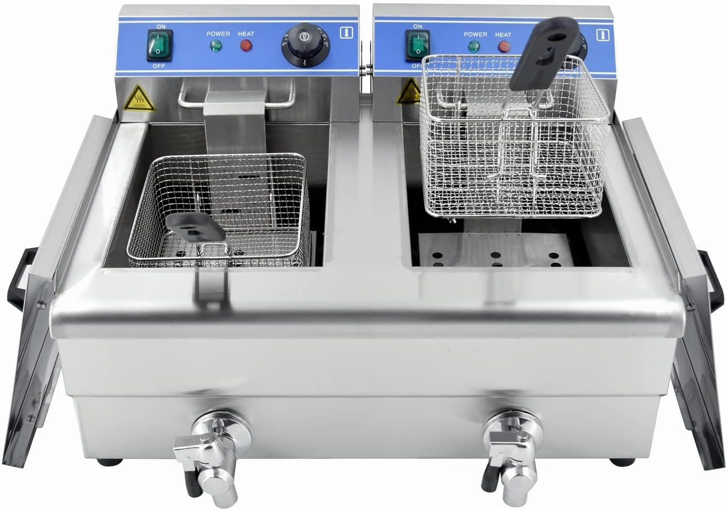 TAIMIKO Commercial Deep Fryer, Stainless Steel Countertop Doule Tank Electric Deep Fryer with Handle,Basket,Lid,Drain (1500W×2, 6L×2)