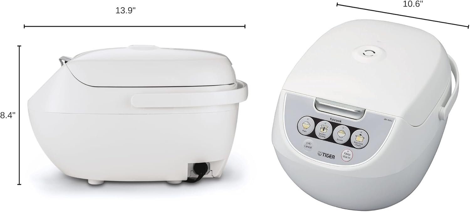 TIGER JBV-A18U 10-Cup (Uncooked) Micom Rice Cooker and Warmer with Tacook Food Steamer Cooking Tray Technology, White TIGER JBV-A18U 10-Cup (Uncooked) Micom Rice Cooker and Warmer with Tacook Food Steamer Cooking Tray Technology, White