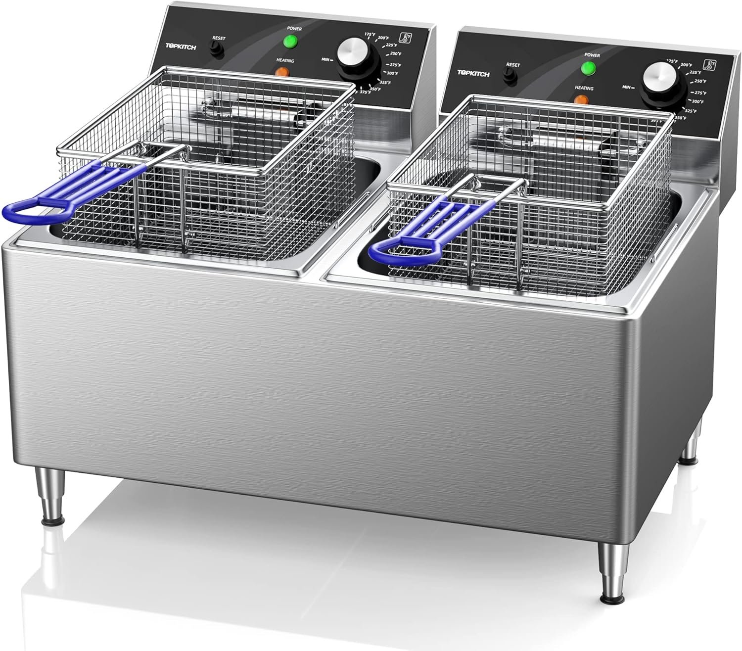 TOPKITCH Electric Commercial Deep fryer 12L x 2 Dual Tank with 2 Frying Baskets and Lids Countertop Fryer for Restaurant with 3300W, 240V, 6-15 Phase Plugs
