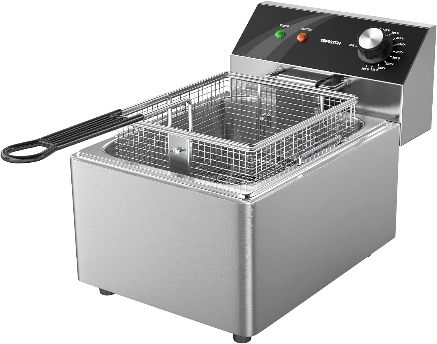 TOPKITCH Electric Deep Fryer Countertop Deep Fryer with Basket and Lid Capacity 10L(10.5QT) Stainless Steel Single Tank Fryer for Home Use Easy to Clean Oil Fryers 1800 Watts, 120V