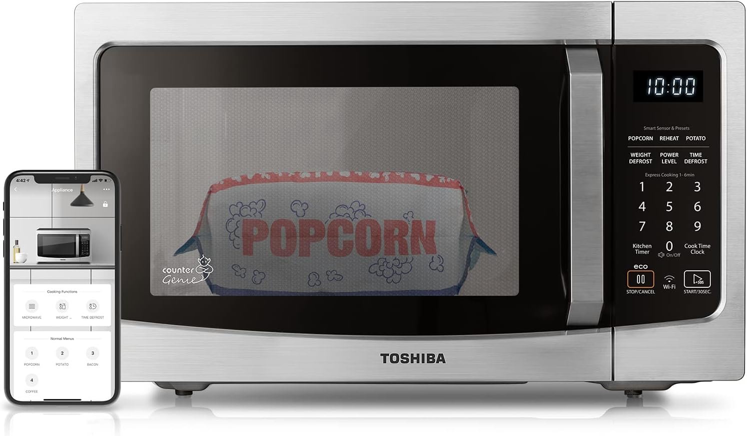 TOSHIBA ML-EM34P(SS) Smart Countertop Microwave, Sensor Reheat, Works With Alexa  Remote Control, Kitchen Essentials, Mute FunctionECO Mode, 1100W, 1.3 Cu Ft, With 12.4 Turntable, Stainless Steel