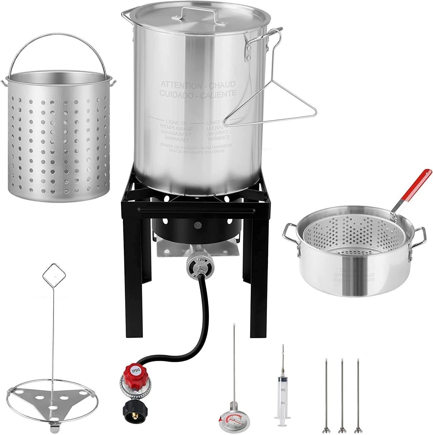 Turkey and Fish Fryer Set-with Propane Burner Stove-30 QT.  10 QT. Aluminum Pots-Fryer, Seafood Boiler, and Steamer-Ideal for Outdoor Cooking