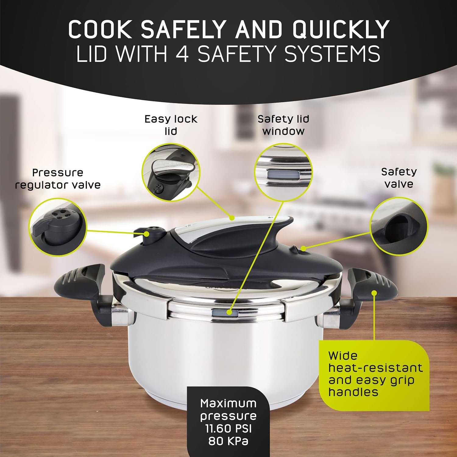 Universal (6.3 Quart / 6 Liter) Stainless Steel Easy Use Pressure Cooker + Extra Glass Lid, Induction Compatible, Pressure Cooker  Multipurpose Pot, 7 servings