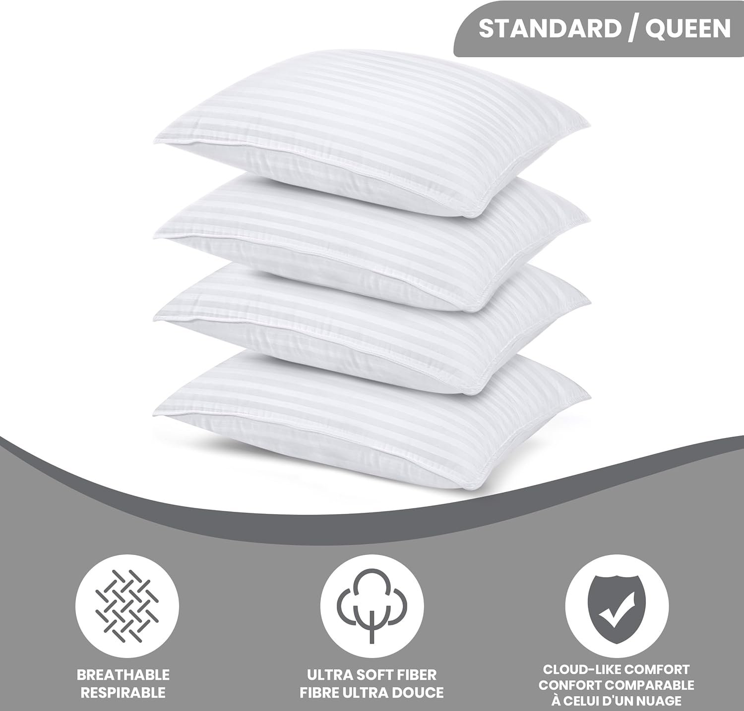 Utopia Bedding Bed Pillows for Sleeping Queen Size (White), Set of 2, Cooling Hotel Quality, for Back, Stomach or Side Sleepers