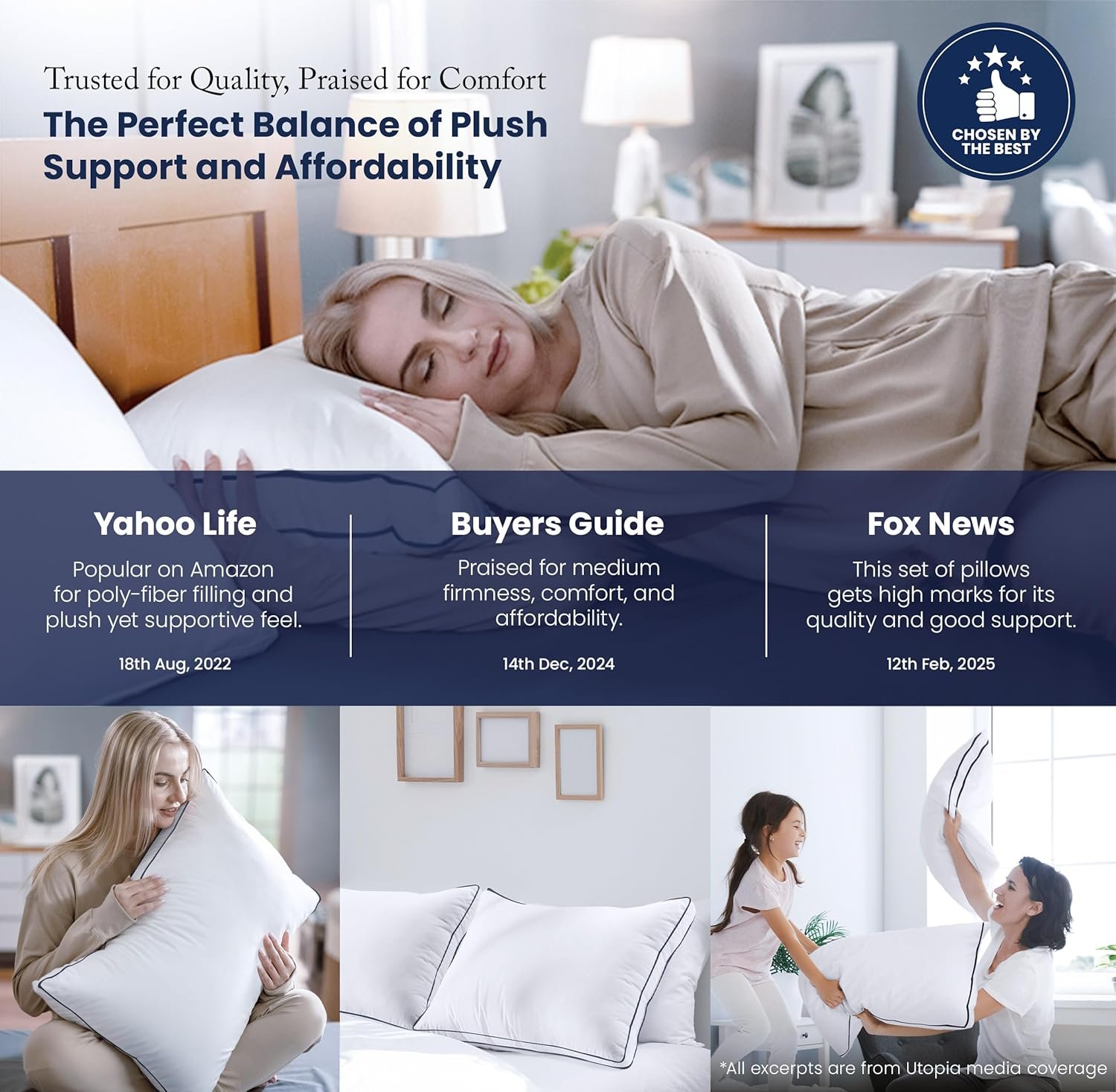 Utopia Bedding Bed Pillows for Sleeping Queen Size (White), Set of 2, Cooling Hotel Quality, Gusseted Pillow for Back, Stomach or Side Sleepers