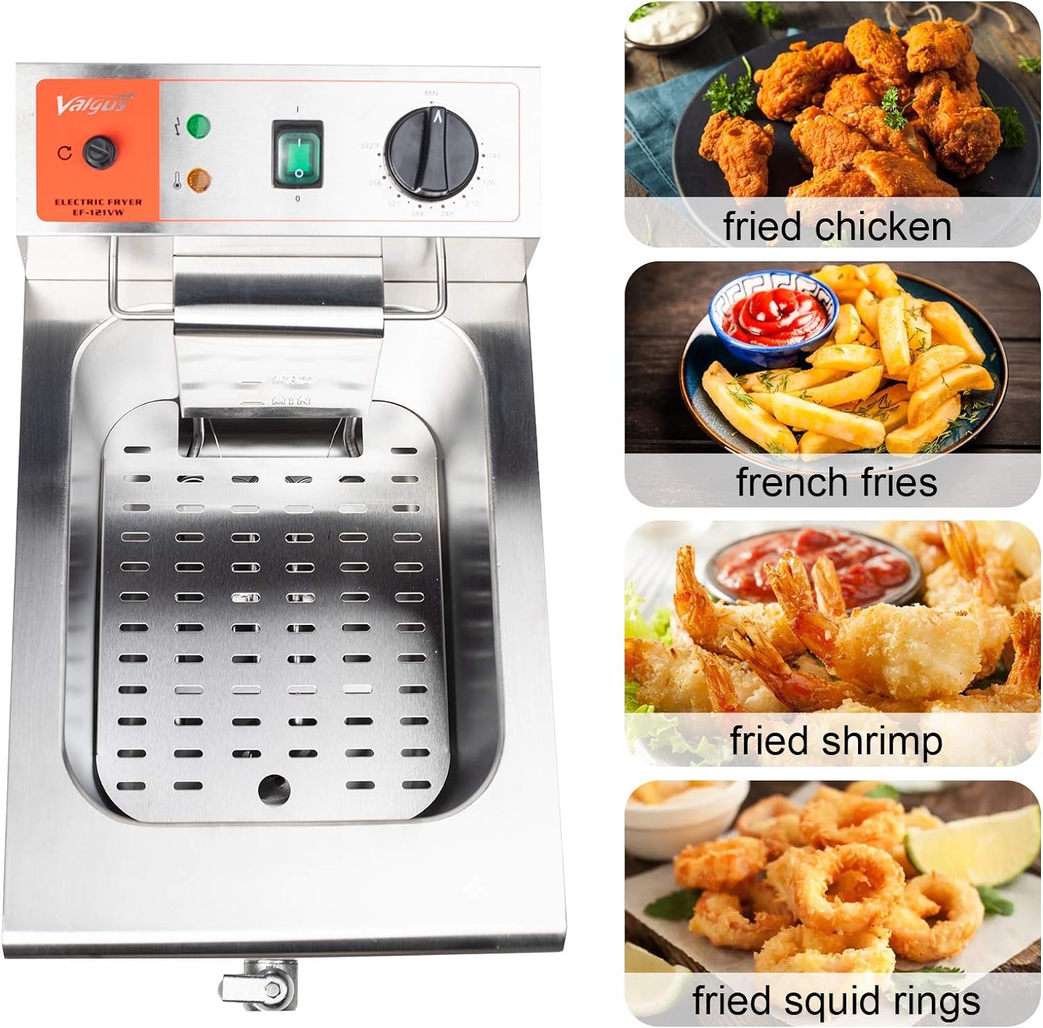 Valgus 1750W Stainless Steel Electric Deep Fryer 12L Large Capacity Countertop Kitchen Frying Machine with Basket  Lid, Drain System: Home  Kitchen