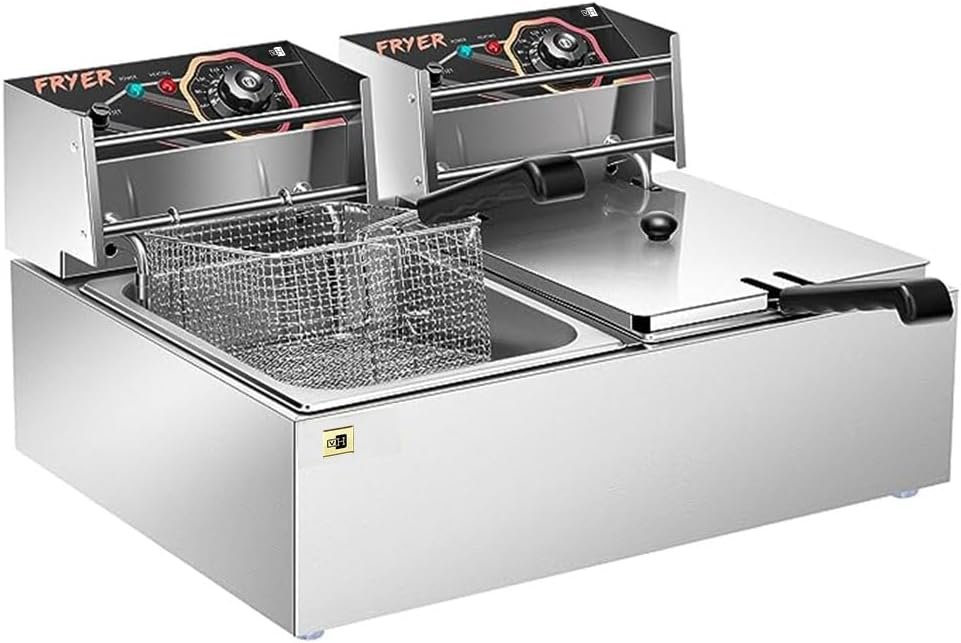 VIVOHOME 110V 20.7 Qt Commercial Electric Deep Fryer with 2 x 6.35 QT Removable Baskets, Overheat Protection