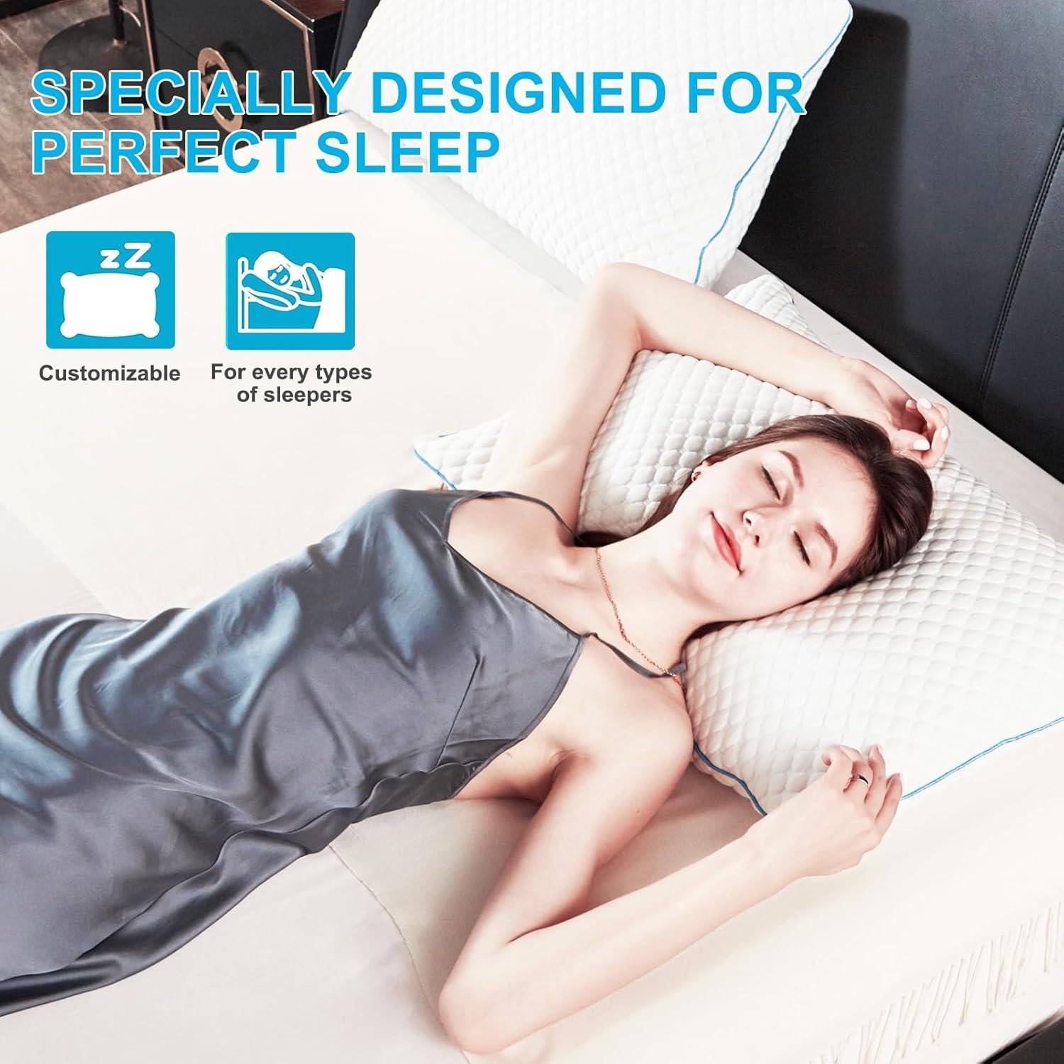 VVZ Cooling Bed Pillows Queen Size Set of 2, Shredded Memory Foam Pillows for Side Back Stomach Sleepers, Luxury Cool Gel Adjustable Firm Bed Pillows for Sleeping 2 Pack Queen Size 20 x 30 Inches