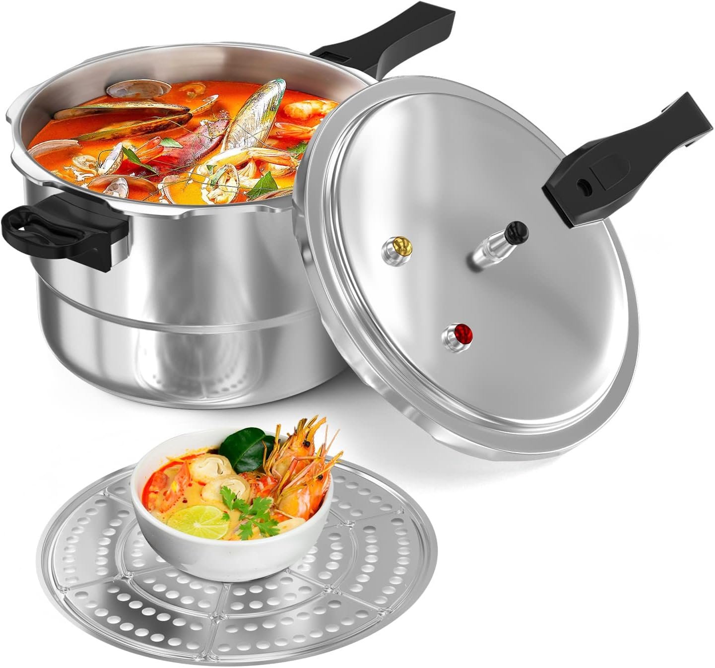 WantJoin 6Qt Aluminum Pressure Cooker w/Release Valve  Multiple Protective Devices,Pressure Canner Compatible with Gas  Induction Cooker,Canner Rack Included