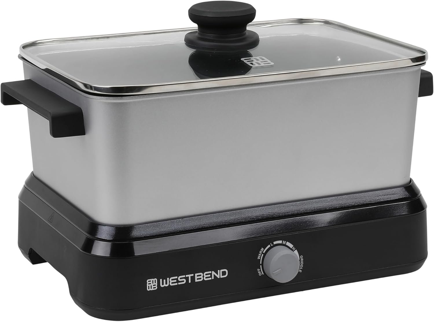 West Bend 87905 Slow Cooker Large Capacity Non-stick Vessel with Variable Temperature Control Includes Travel Lid and Thermal Carrying Case, 5-Quart, Silver