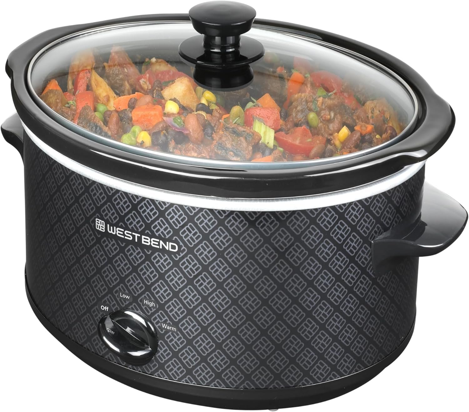 West Bend Slow Cooker 4-Quart Manual Crockery Style with Dishwasher Safe Oval Ceramic Crockpot and Glass Lid Two Temperature Settings Plus Keep Warm, 210-Watts, Black