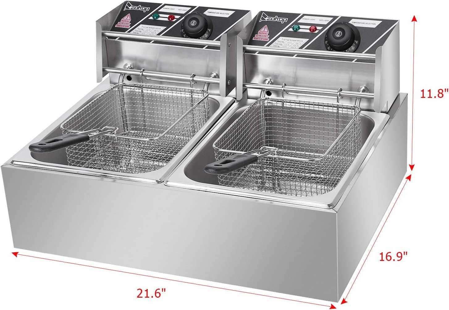 Winado 12.7QT Capacity Electric Deep Fryer with Baskets  Lids, 12L Countertop Stainless Steel Dual Tank Temperature Control Frying Machine, for Home  Commercial 5000W 60Hz 110V: Home  Kitchen