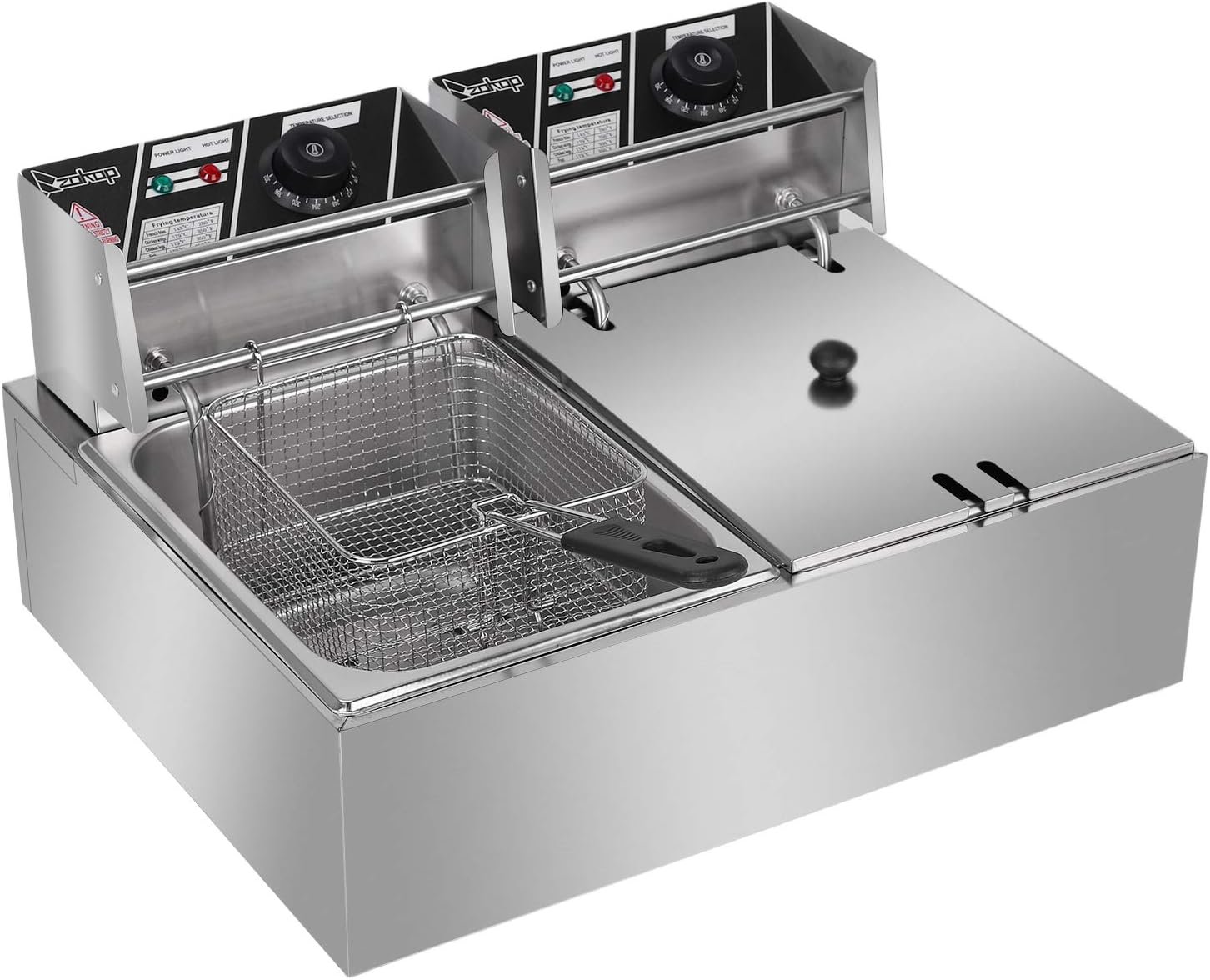 Winado 12.7QT Capacity Electric Deep Fryer with Baskets  Lids, 12L Countertop Stainless Steel Dual Tank Temperature Control Frying Machine, for Home  Commercial 5000W 60Hz 110V: Home  Kitchen