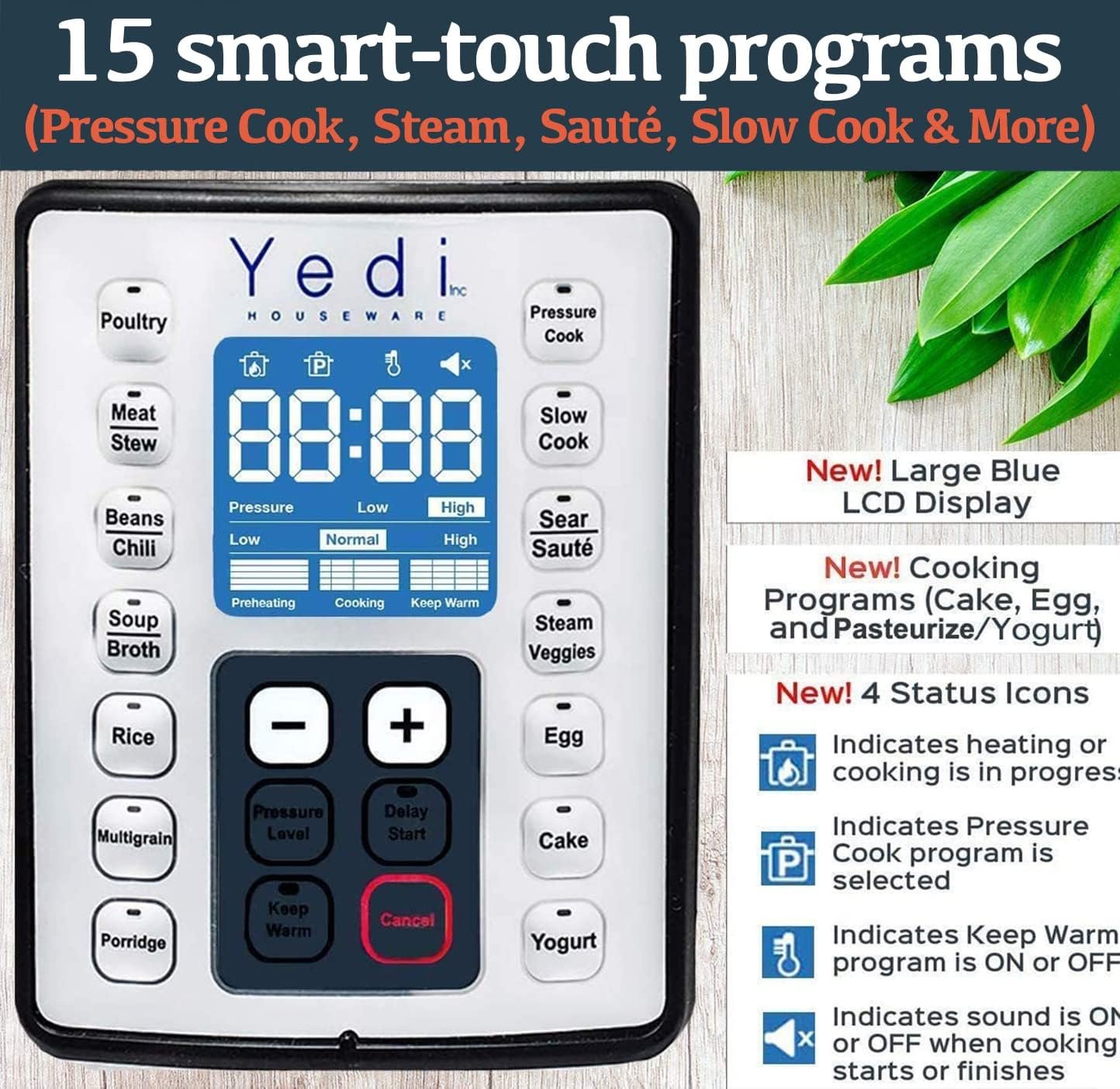 Yedi HOUSEWARE 9-in-1 Total Package Instant Programmable Pressure Cooker, 6 Quart, Deluxe Accessory kit, Recipes, Pressure Cook, Slow Cook, Rice Cooker, Yogurt Maker, Egg Cook, Sauté, Steamer, Stainless Steel