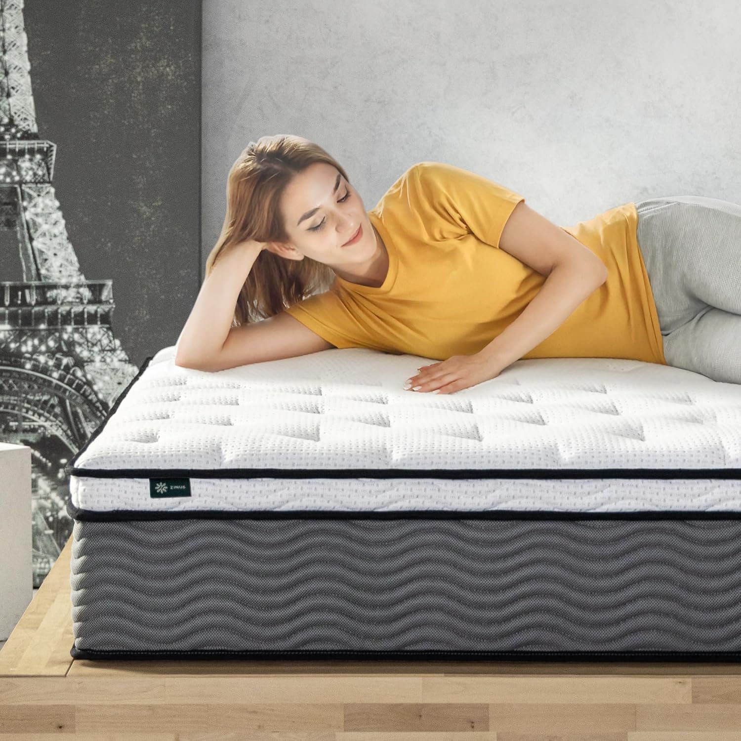 ZINUS 12 Inch True Support Hybrid Mattress [New Version], King, Fiberglass Free, Medium Feel, Motion Isolation, Certified Safe Foams  Fabric, Mattress in A Box